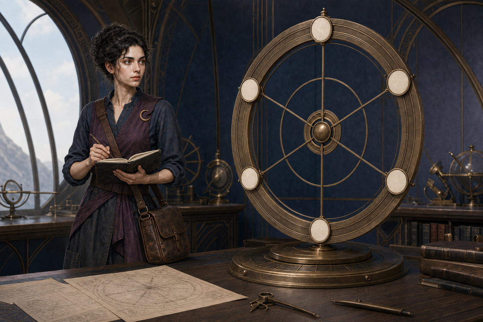 Luna Tessell records a large brass six-marker instrument in the Observatory.