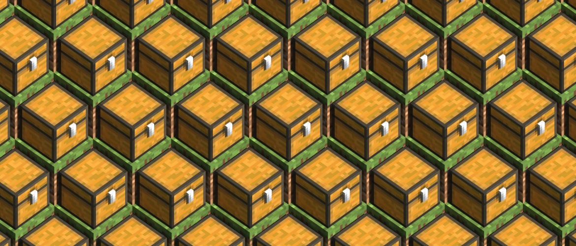 A close view of a single Minecraft chest from official Minecraft chest art.